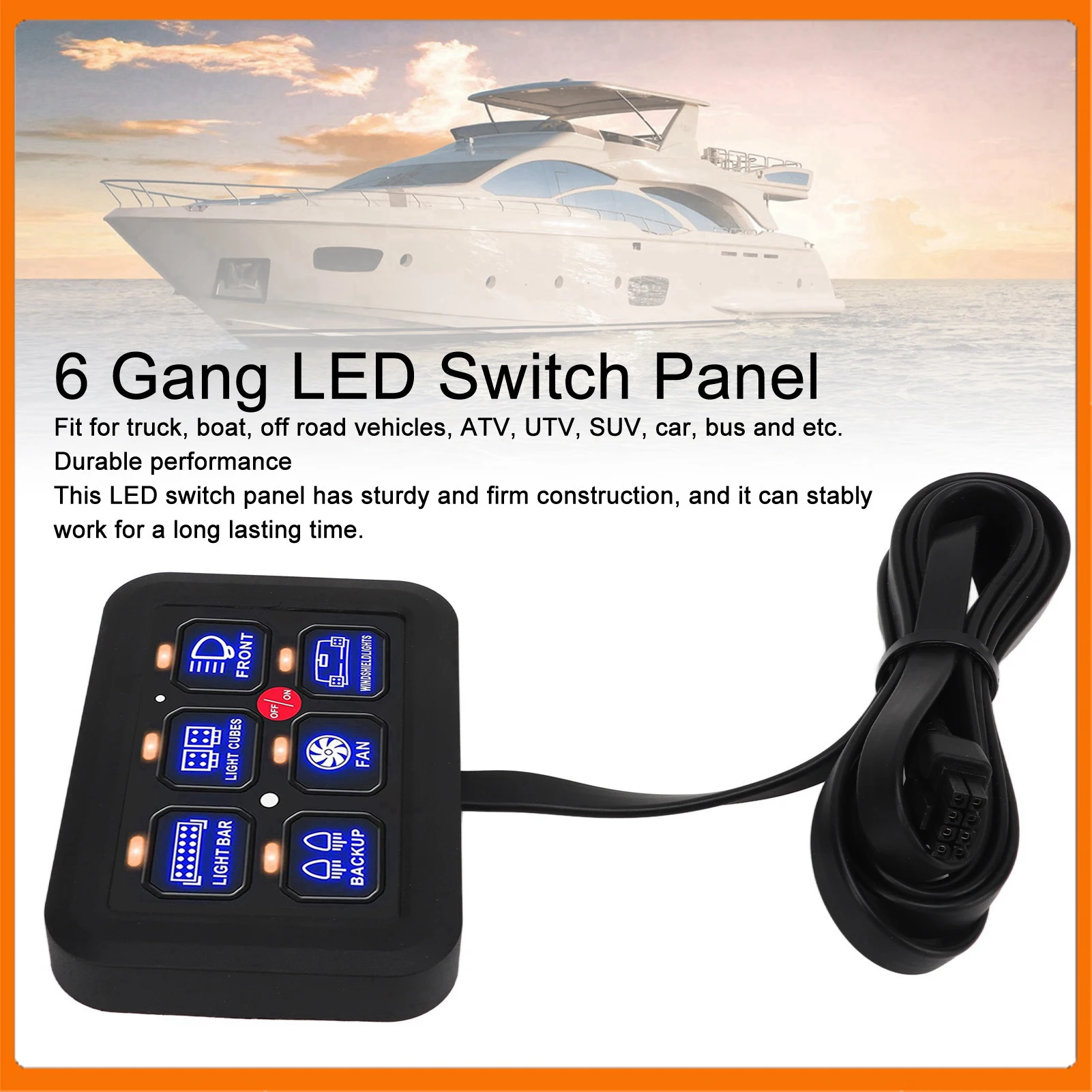 

6 Gang LED Panel Wear Resistant Wide Applicability Automatic Dimmable LED Touch Control Panel for Vehicle Car Touch Switch Box