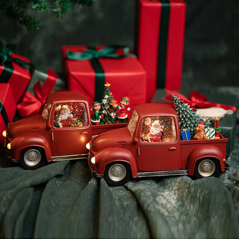 Mini Pickup Truck Night Glow Lamp Desktop Holiday Decoration Battery Operated Small Gift Photo Prop for Winter Party Table Decor