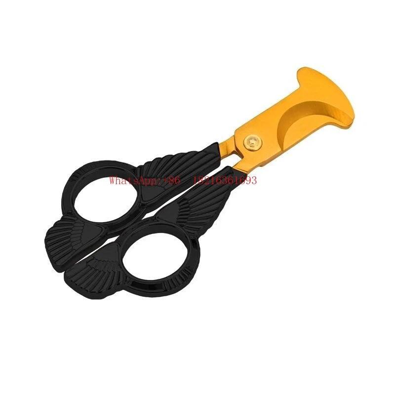 Cigar Scissors Flat Mouth Large Ring Diameter Handle Type Portable Sharp Stainless Steel Belt Leather Case