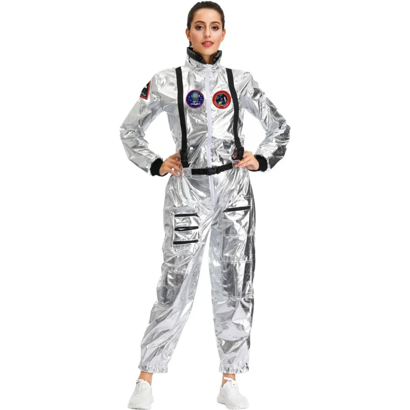 Astronaut costume adult silver spaceman costume plus size women space suit party dress up costume astronaut suit adults White