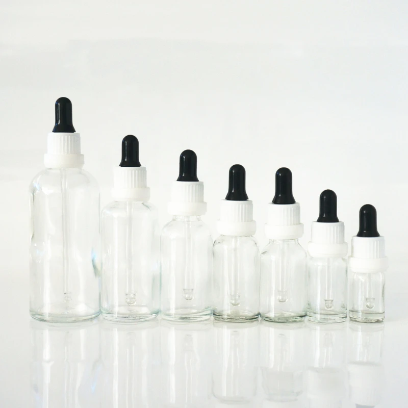 

5/10/15/20/30/50/100ml Portable Reusable Clear Essential Oil Bottle Black Rubber Head Dropper Cap Cosmetic Refillable Containers