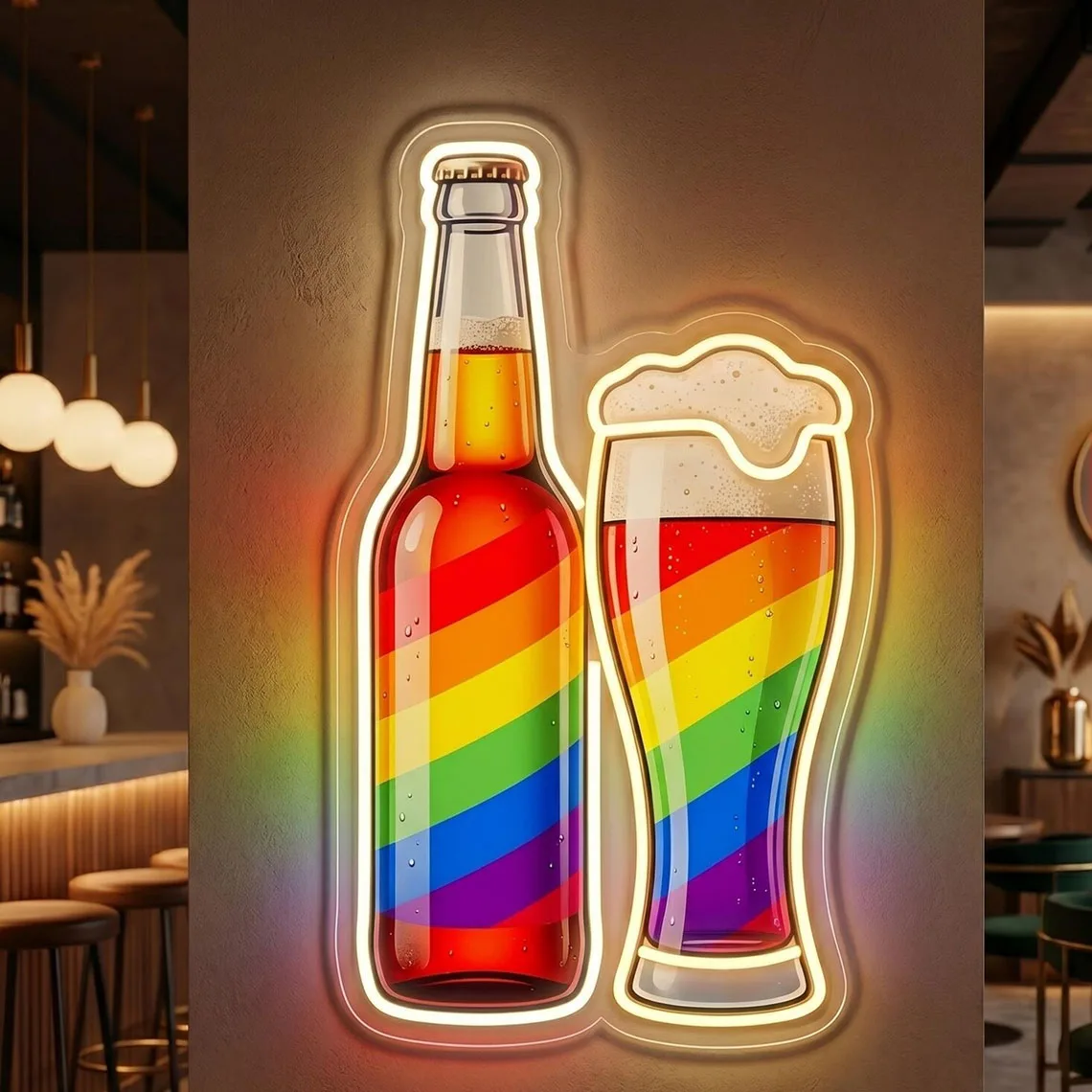 Beer Neon Sign,Rainbow Beer Glass Neon Sign,Beer Bar Sign,Drink Sign,Pride Party or Bar Decor,Bartender Gift,Bar Lounge Decor