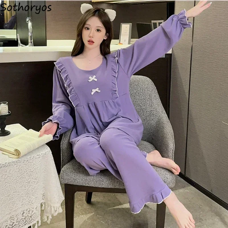 Pajama sets Women Plus Velvet Soft Padded Sleepwear Tender Bow Design All-match Home Princess Casual Korean Fashion Sweet Girls