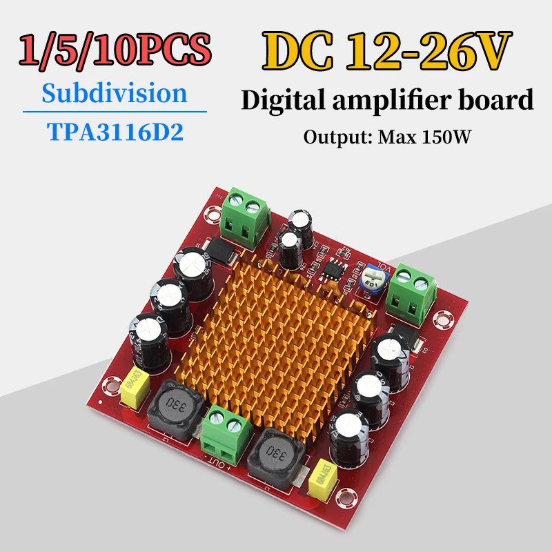 1/5/10Pcs XH‑M544 TPA3116DA Digital Audio Amplifier Board, Single‑Channel 150W Power Amp Module DC12‑26V For Speaker DIY