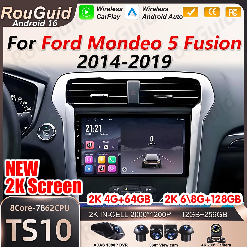 

Автомагнитола Android 16 с CarPlay для Ford Fusion Mondeo 5 2014-2019, видеоплеер, мультимедиа, GPS-навигация
