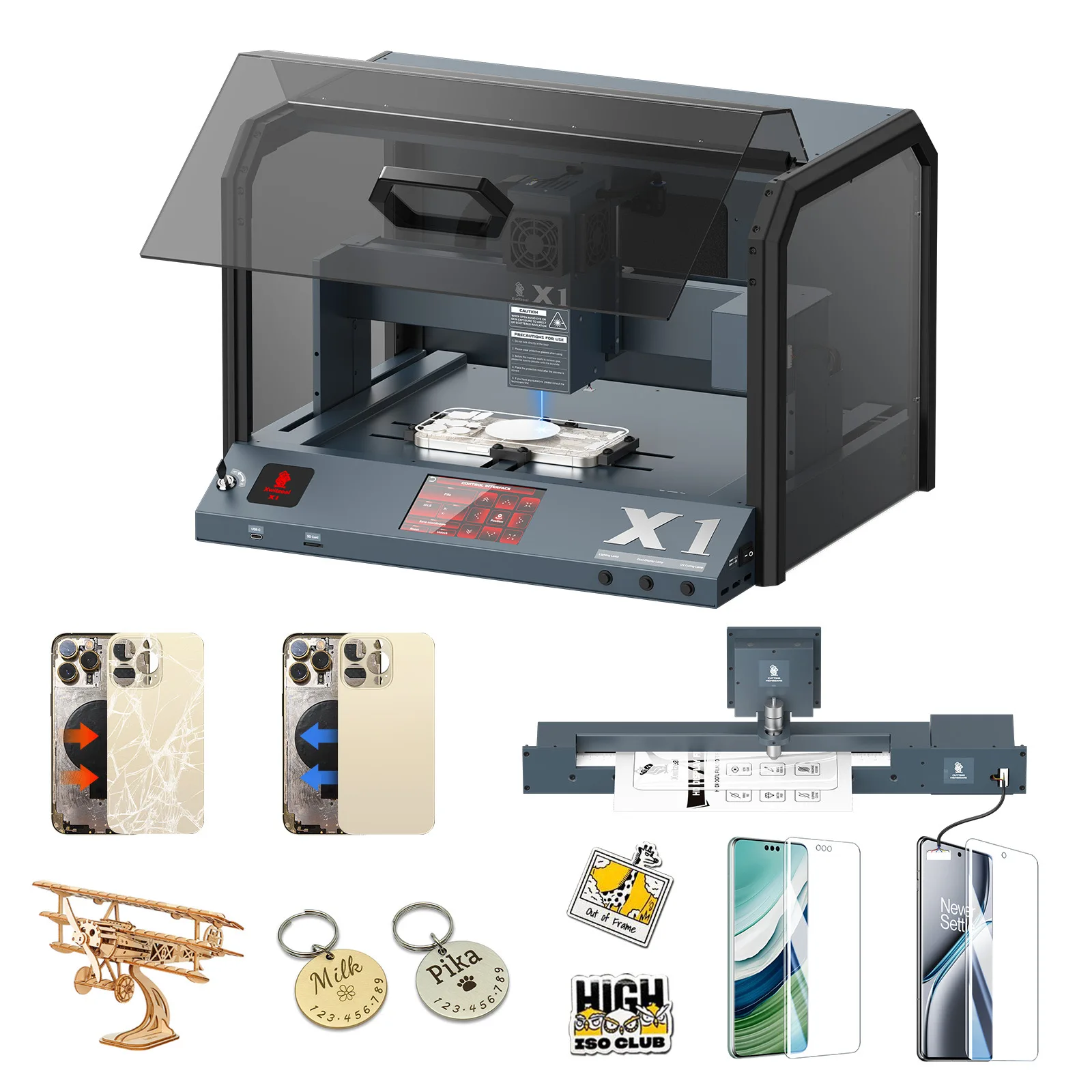 XwitzeaI Blue light laser machine Mobile phone film cutting machine DIY laser marking machine Blue light UV lamp