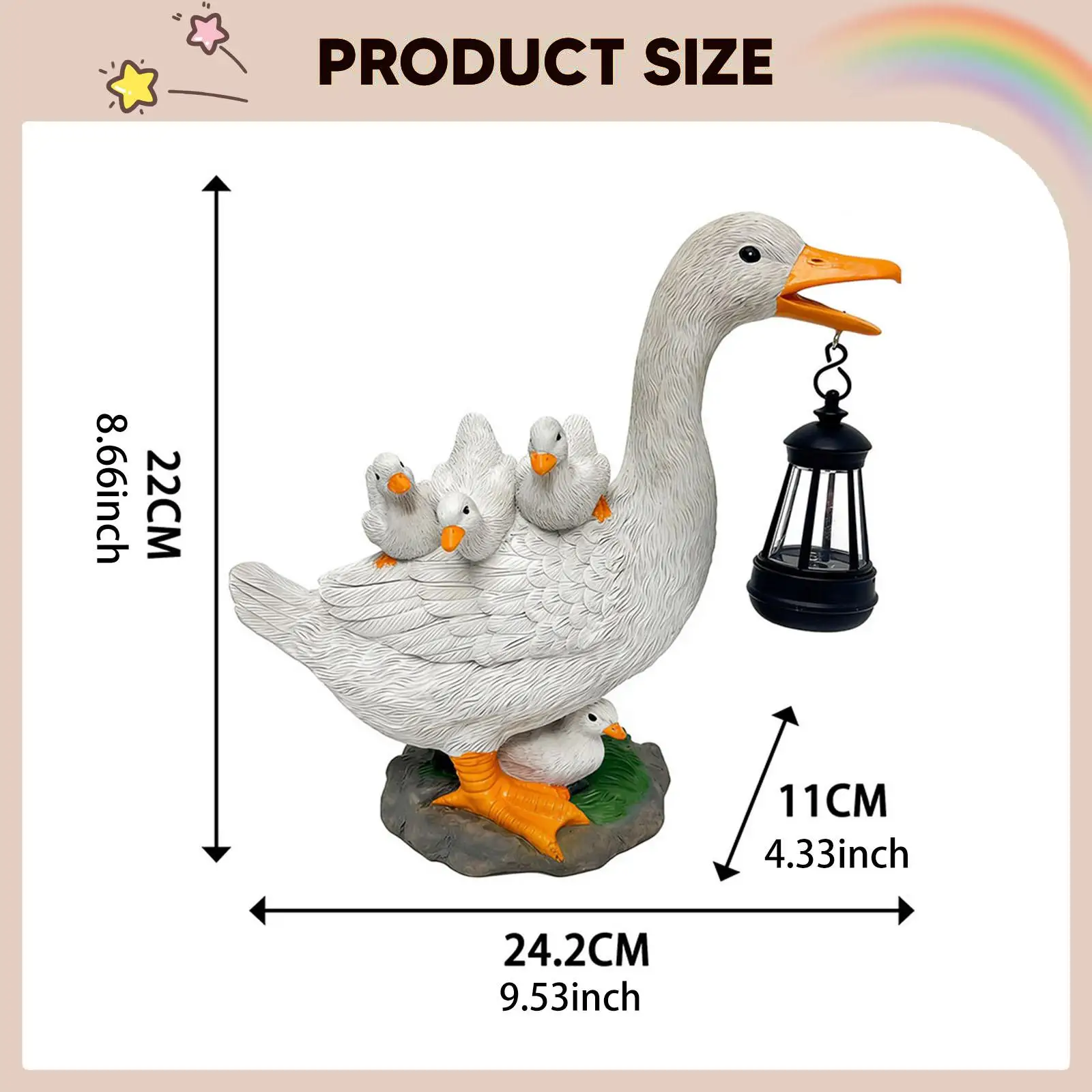 Standing Duck Garden Sculpture Resin Outdoor Figurine with LED Light for Lawn Pond Decoration Art