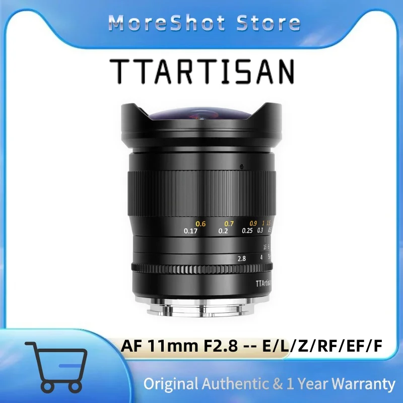 TTArtisan 11mm F2.8 Full Frame MF Ultra-Wide f/2.8 Fisheye Lens 180° Angle of View for Sony E Canon EF EOS-R Fuji FX Nikon Z
