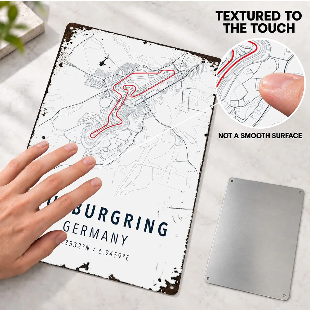 Nurburgring Map Textured Metal Poster Customized Aluminum Sign Minimalist Linework Wall Art For Workshop Motorsport Lover Gift