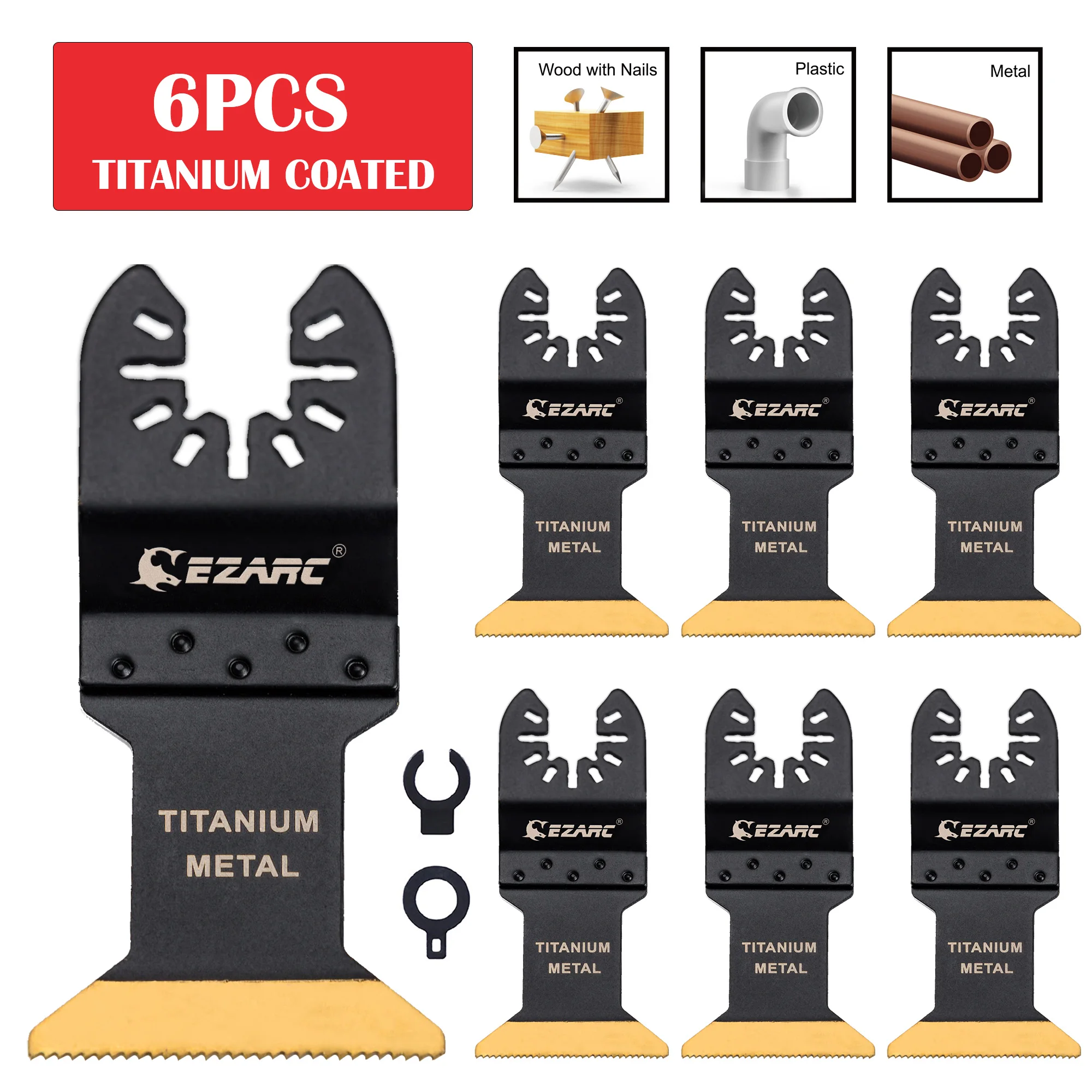 

6pcs Titanium Oscillating Multitool Blades for Metal Wood Nails Screws, Universal Quick Release Oscillating Tool Saw Blades