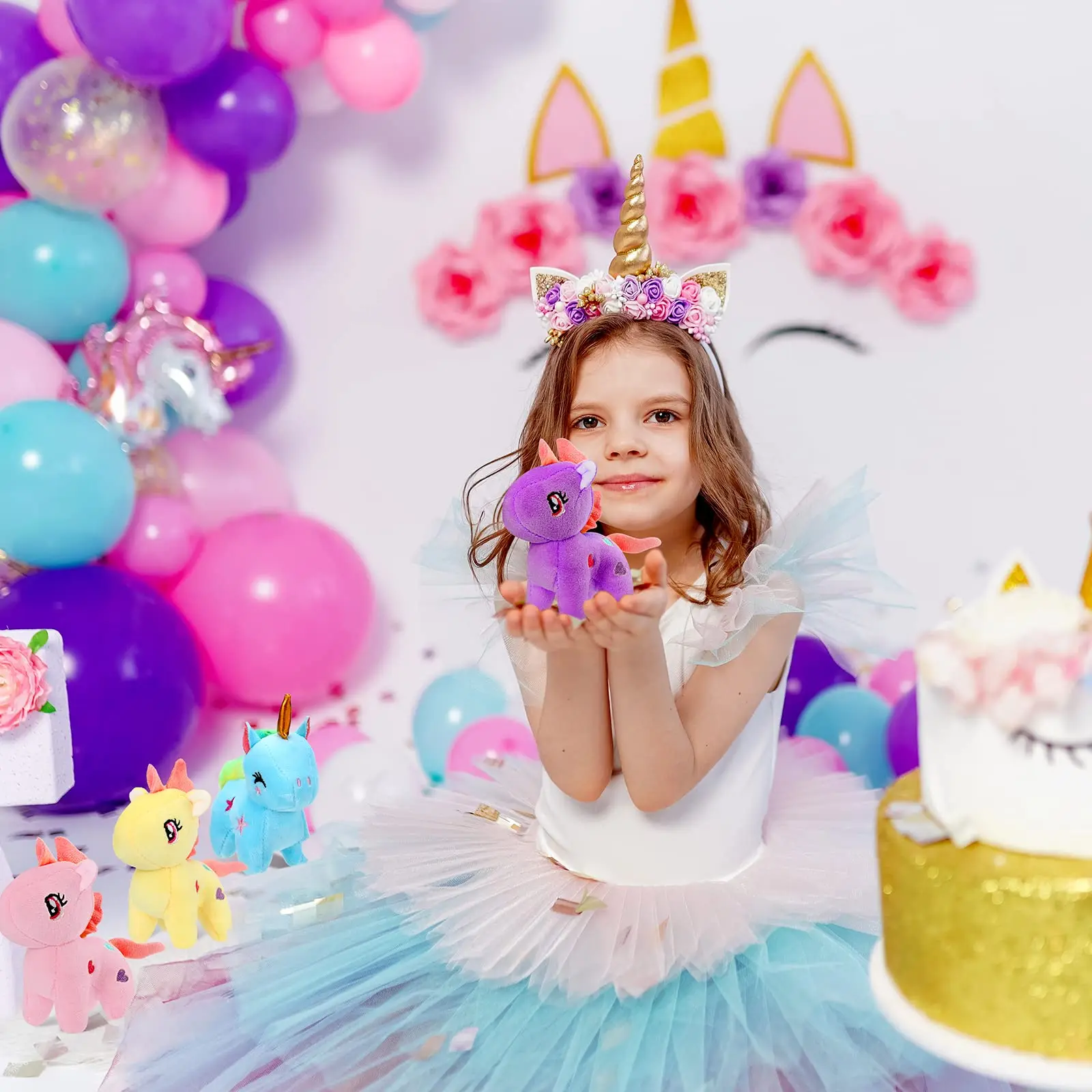 4-24 stuks Mini Pluche Eenhoorn Knuffels Eenhoorn Feestartikelen Bulk Speelgoed DIY Pluche Sleutelhanger Knuffeldier voor Kinderen Feestartikelen