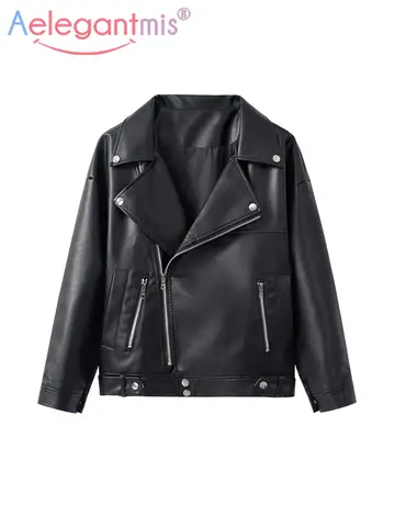Faux Leather Biker Jacket Aelegantmis