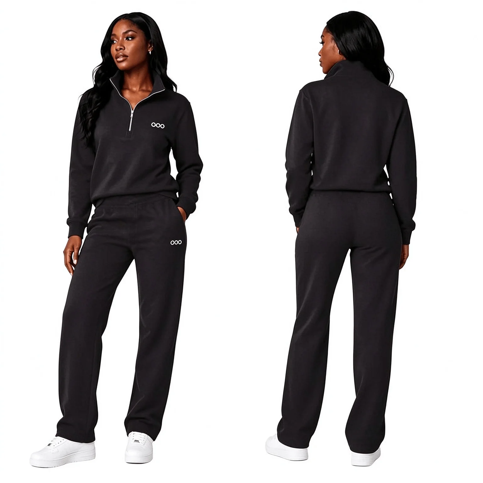 New European American Women's Sweatshirt Autumn Winter Loose Jacket Stand Collar Slimming Outerwear Fitness Sports Two Piece Set