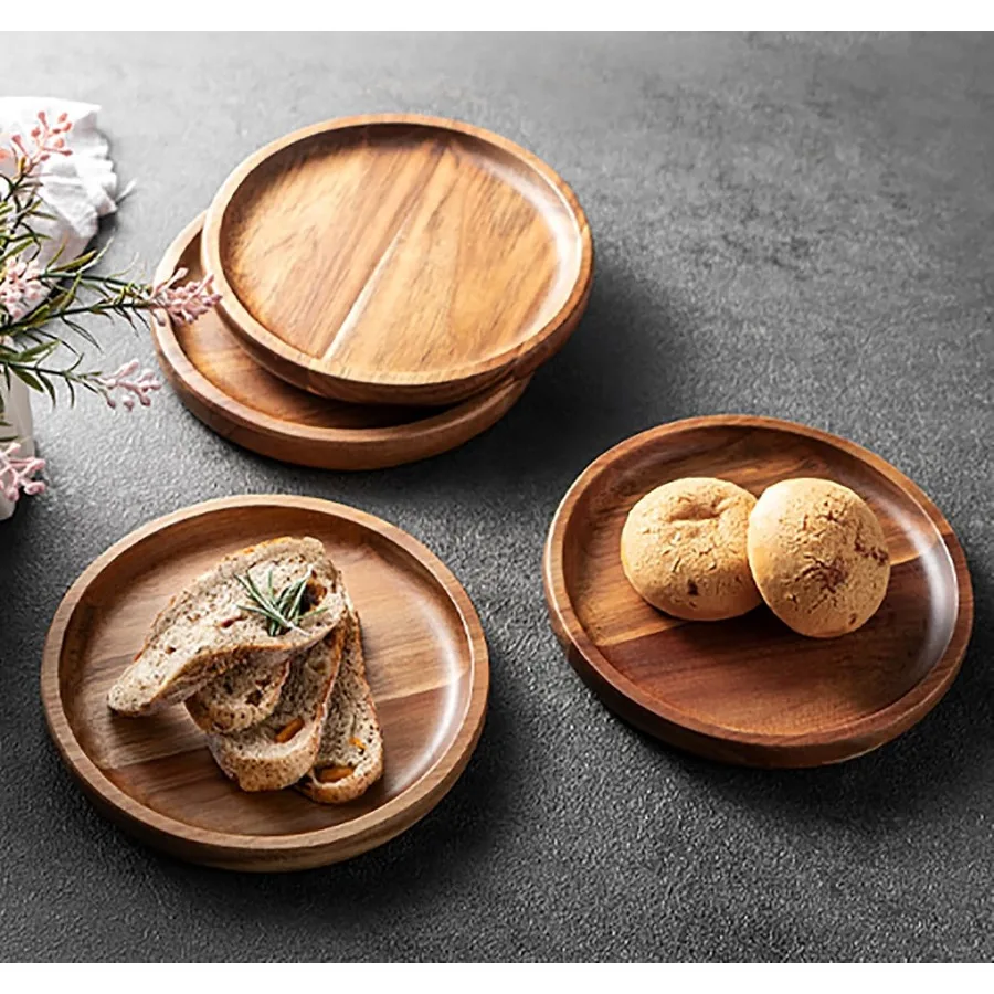 

Набор кухонных обеденных тарелок из 4 предметов James.F 6.7, небольшой круглый деревянный сервировочный поднос и тарелки из акации для кофе, чая, закусок, пустыней, закусок