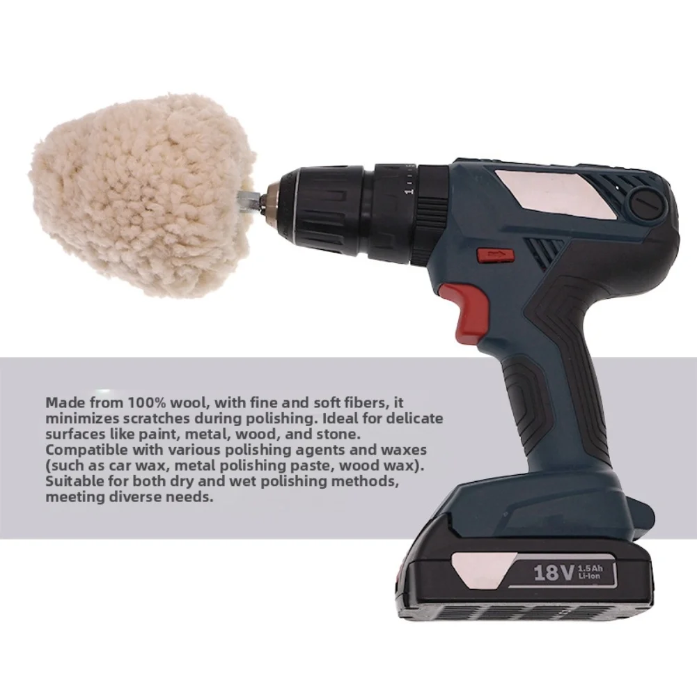 

4 дюйма 100 мм шерстяной полировальный шарик с шестигранным хвостовиком, шерстяное полировальное колесо для металла, полировки дерева, полировки ювелирных изделий, металлов, вращающийся инструмент