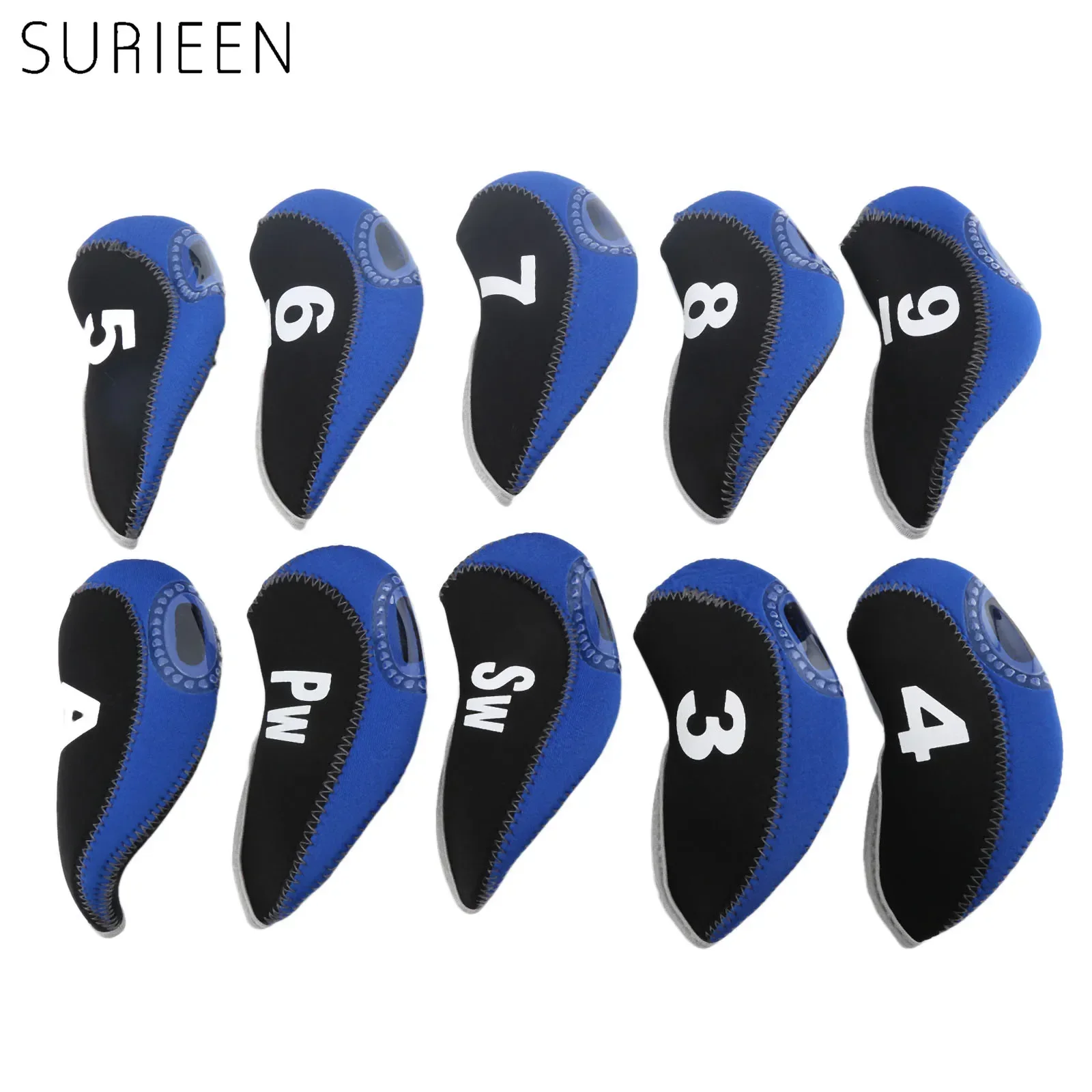 10Pcs Golf Head Cover Set Golf Club Iron Putter Covers Headcover Protector kit Golf Club Heads Accessories,3 4 5 6 7 8 9 PW SW A