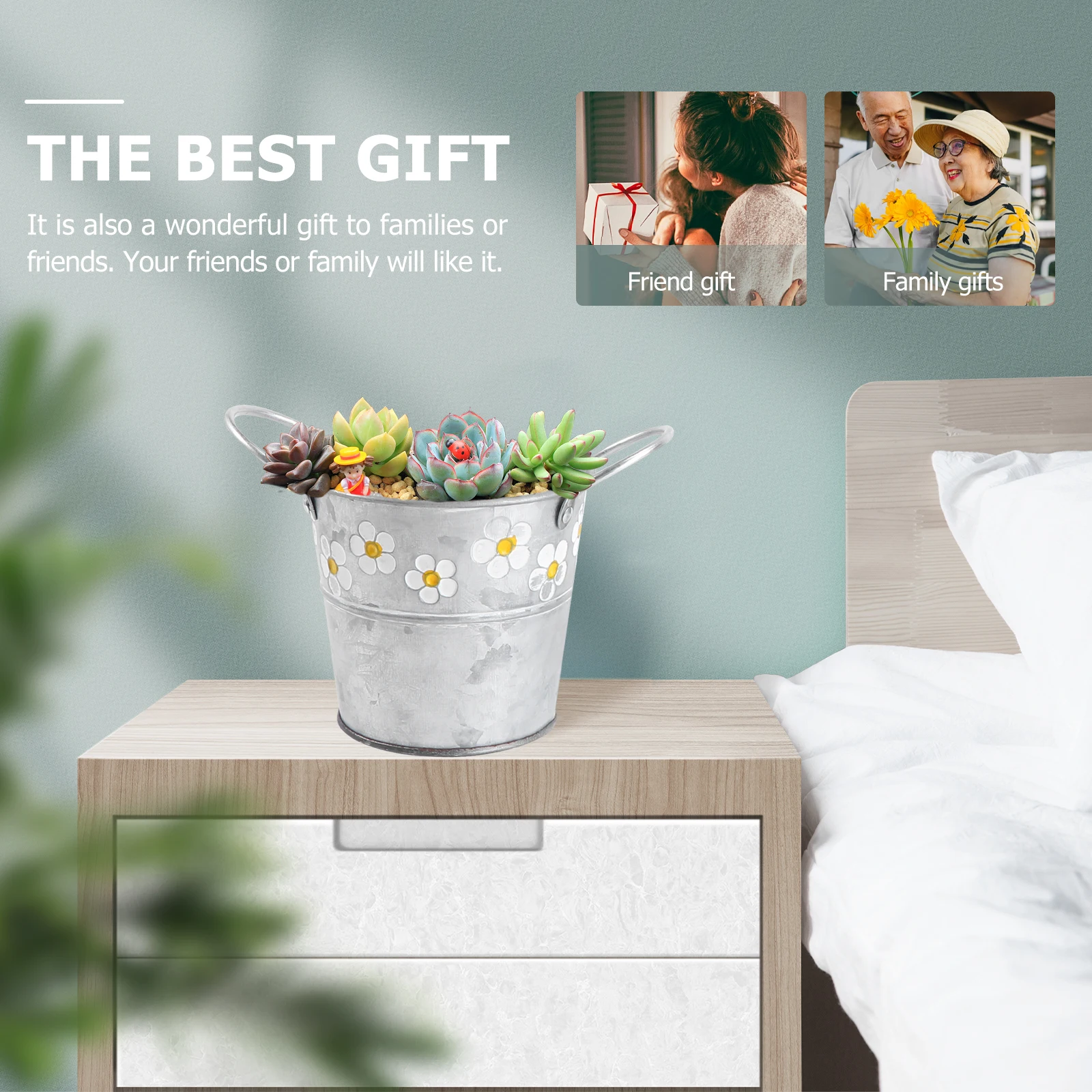 

2Pcs Retro Iron Flower Bucket Creative Home Decor Silver Long-Lasting Indoor Flower Arranging Vintage Vase