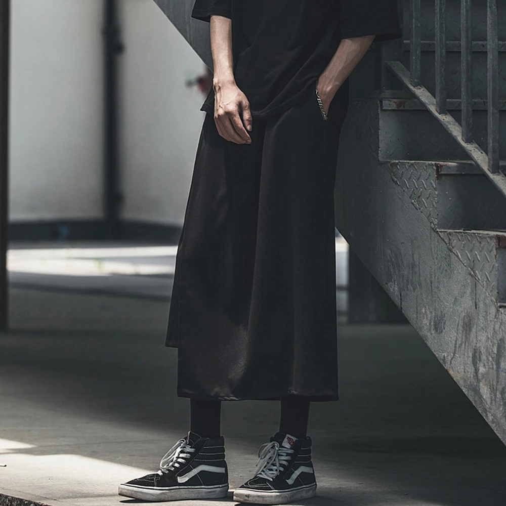 Mens Dark Asymmetrical Patchwork Cropped Culottes Summer Streetwear Fashion Youth Outdoor Japanese Casual Pants Men'S Clothing