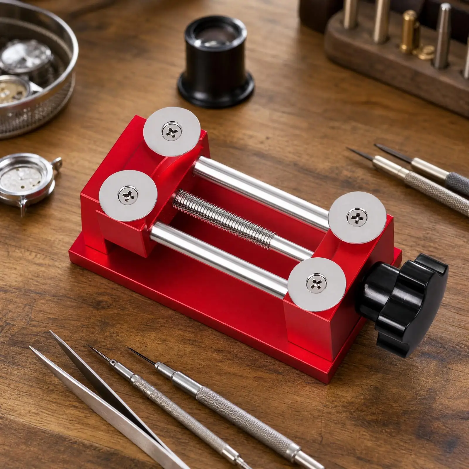 Handwheel-Adjustable Watch Case Opener Controlled Watch Bezel Removal and