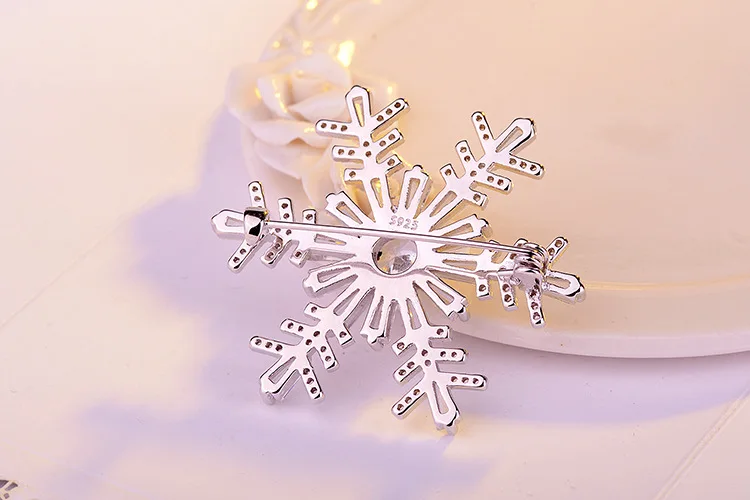 Fashion solid  925 Sterling Silver jewelry CZ Crystal Big Snowflower Brooches For Women Wedding Clothing Bag Elegant Brooch Pins