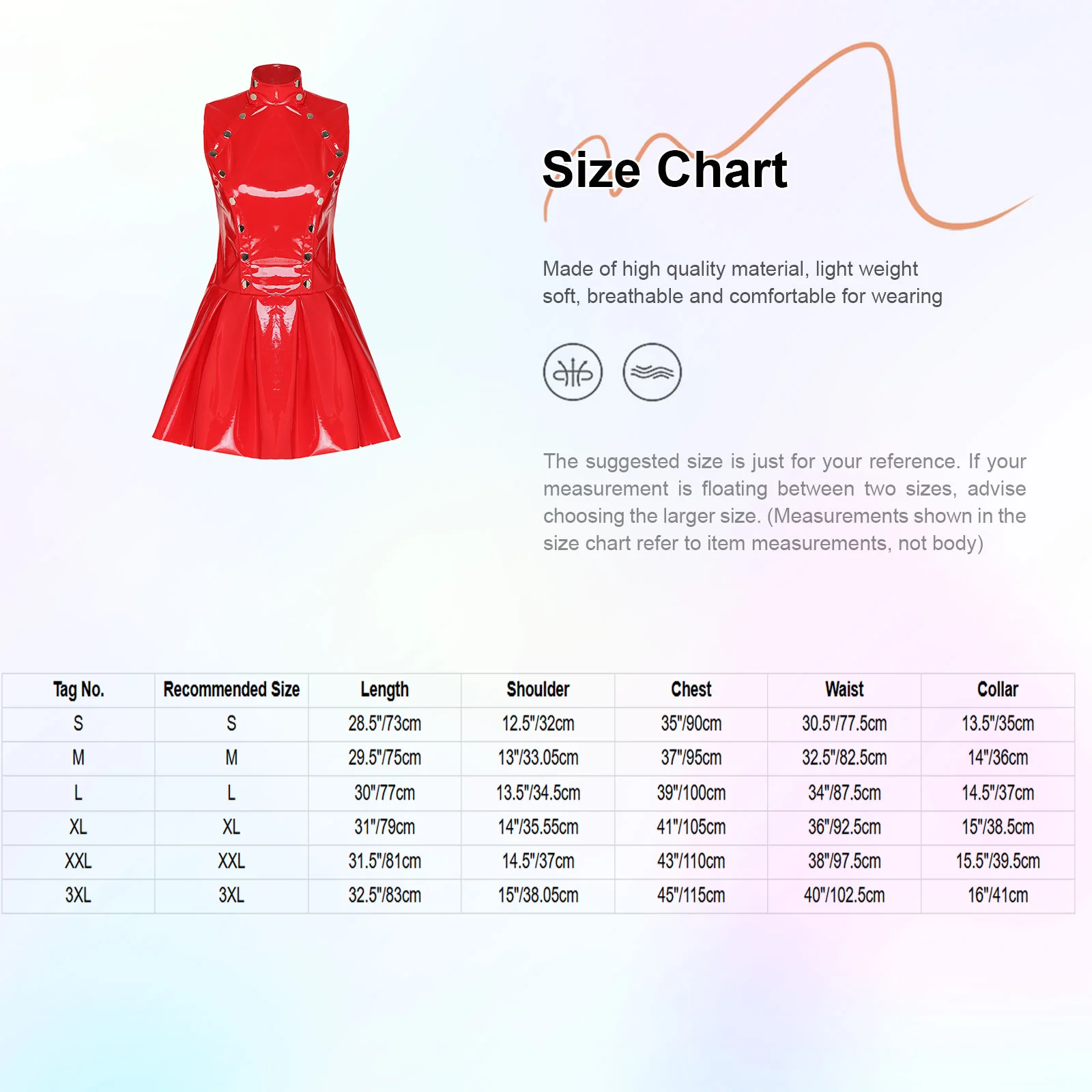 Women PU Leather Sleeveless Latex Dress Stand Collar Double Breasted Rivet Short Flared Skirt Gothic A-line Flare Dress Clubwear view 6