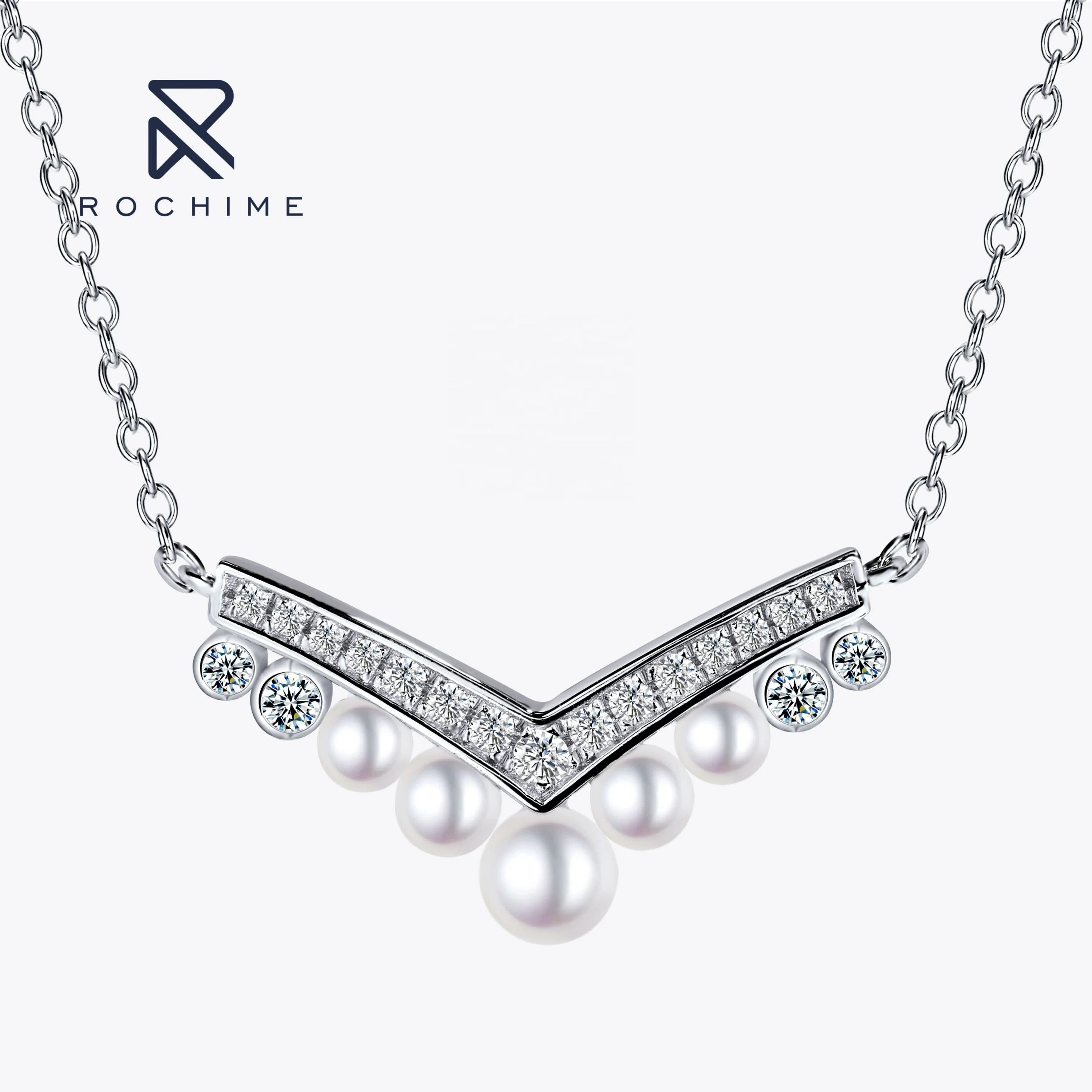 Rochime Elegant Fresh Water Pearl Necklace S925 Silver Gold Plated Cubic Zirconia Jewelry For Women