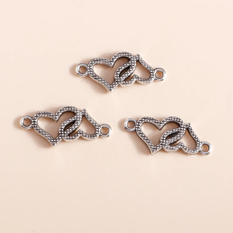 20 Stück 28x14mm Niedliche Legierungs-Doppelherz-Anhänger für Schmuckherstellung, DIY-Armbänder, Halsketten, Handarbeitszubehör – Detail 3