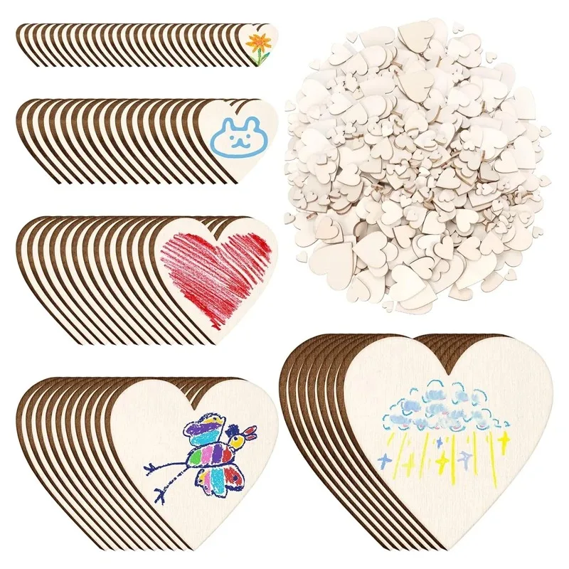Rebanadas de corazón de madera sin terminar de 1-15 cm, corazones de madera en blanco natural para manualidades, arte, pintura, boda, decoración del día de San Valentín