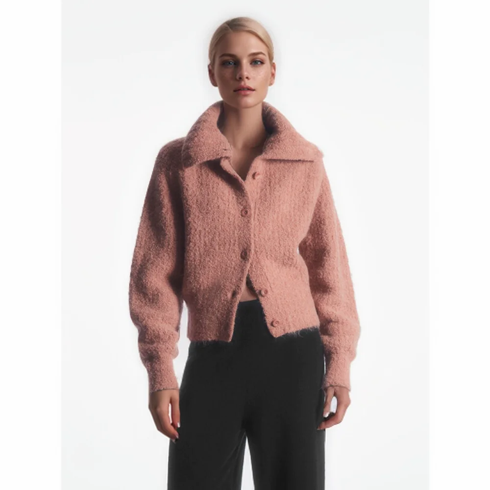 Cos Lris2024 autunno nuova versione casual da donna risvolto cerchio misto lana cardigan lavorato a maglia maglione a maniche lunghe