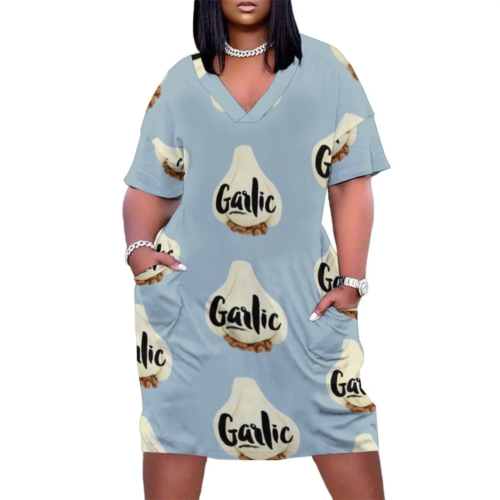 

Awesome graphics Garlic pattern Loose Pocket Dress woman dress Dress women