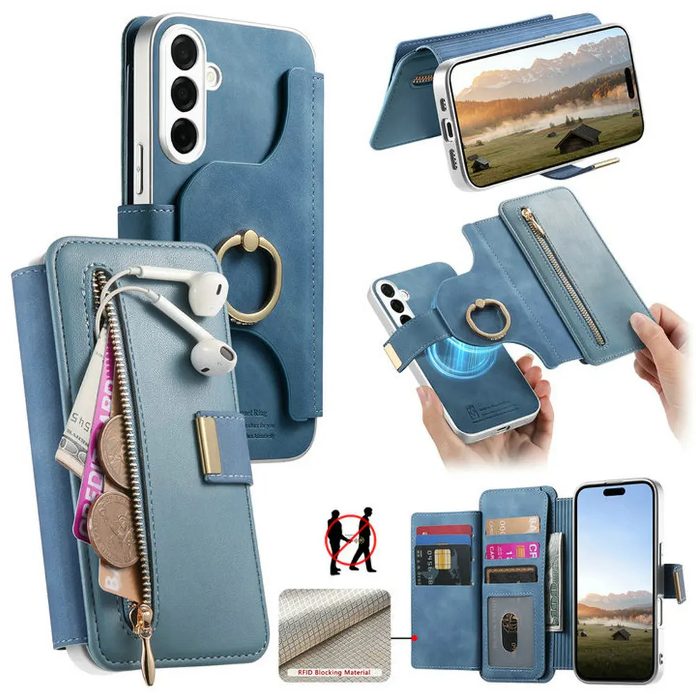 A56 A 36 26 16 05 A55 5G Zipper Leather Wallet RFID Case For Samsung Galaxy A16 A26 A36 A56 A05S A15 A25 A35 A55 A54 A53 Cover