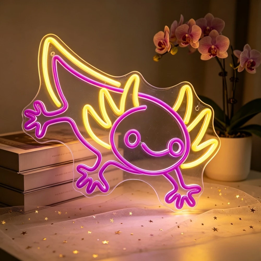 Axolotl Neon Sign Dimmable USB Wall Light for Kids Game Room Teen Bedroom Decor Birthday Party Creative Gift for Home Wall Art
