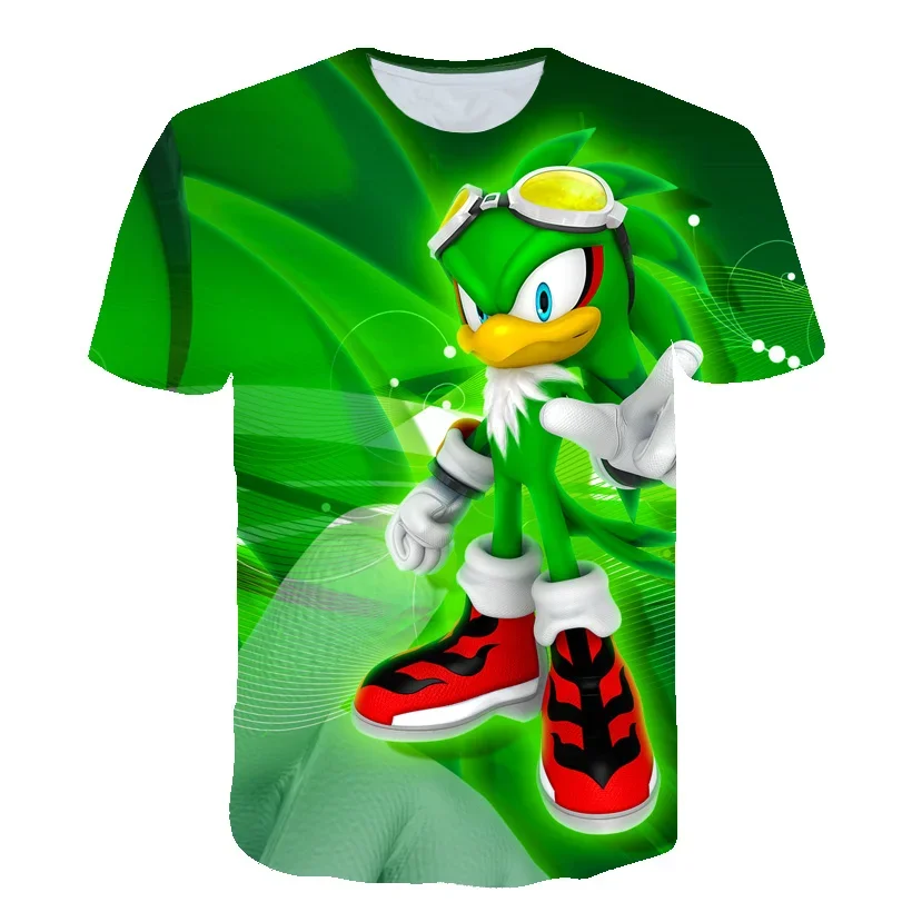 2023 New Green Sonic Tshirt Kids Clothes Boys Cartoon Game Super Sonic Boys Clothes Men Women T-shirt Summer Clothes For Girls