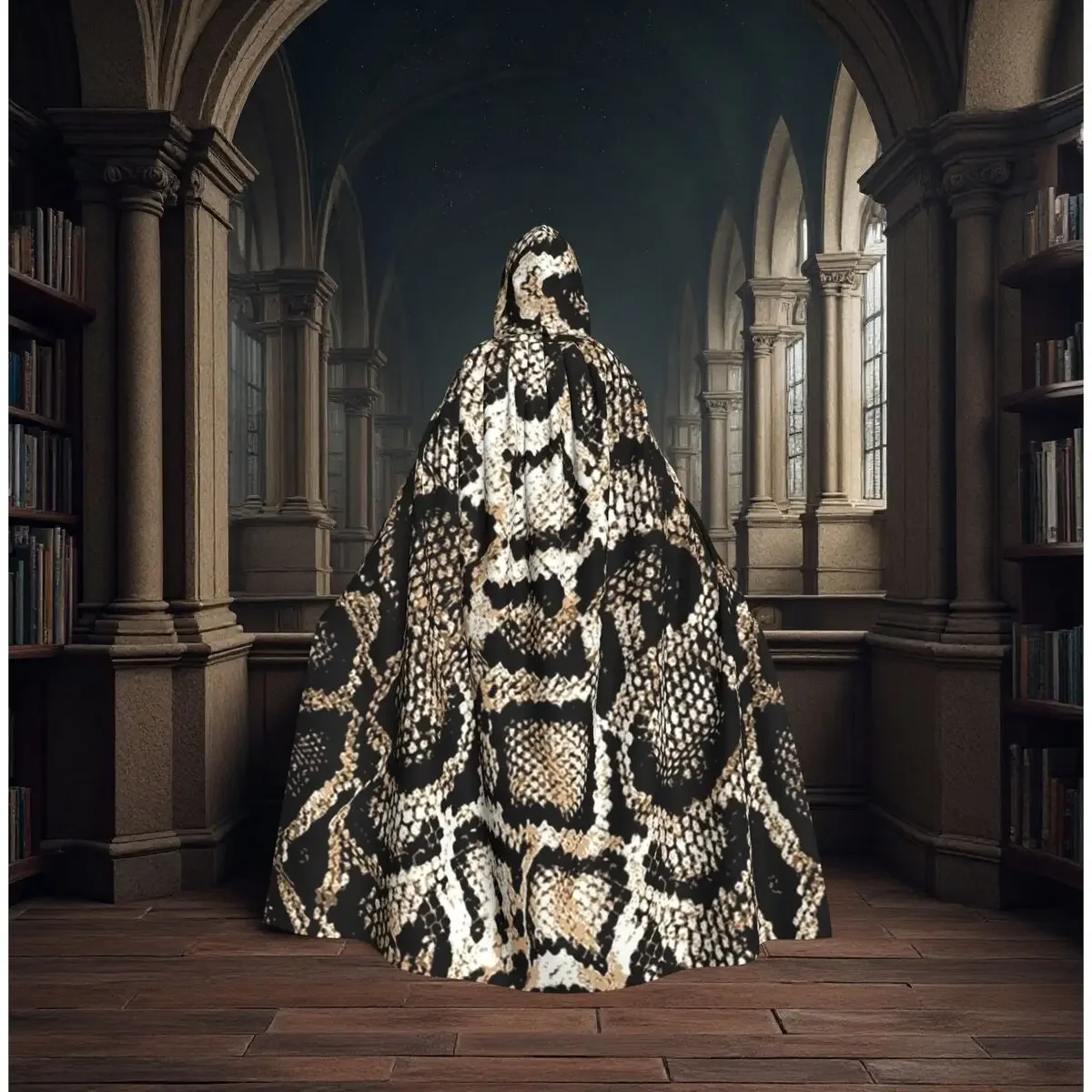 Customization Snake Skin Long Hooded Cloak Witch Medieval Costume Cosplay Cape HalloweenVampire Adult Unisex