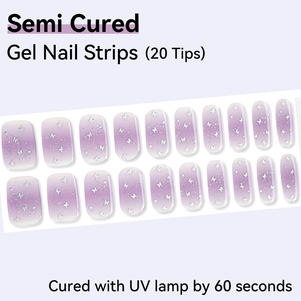20Tips Shinning Star Semi-Cured Gel Nail Wraps Full Cover Sparkly Polka Dot Gel Nail Polish Sticker Long Lasting Manicure Decor