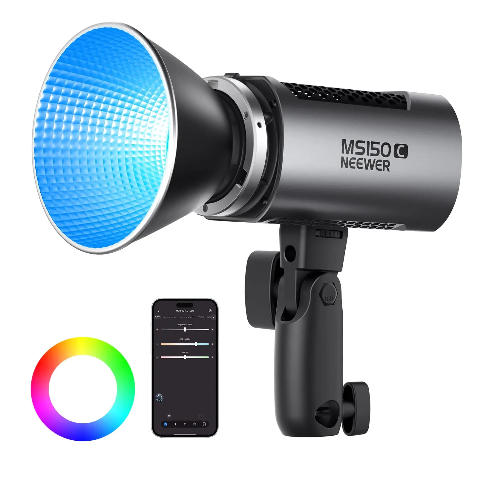 MS150C 150W Mini RGB Light Emitting Diode Video Light 2700k-6500k COB Continuous Output Lighting Bowens Mounted Handheld