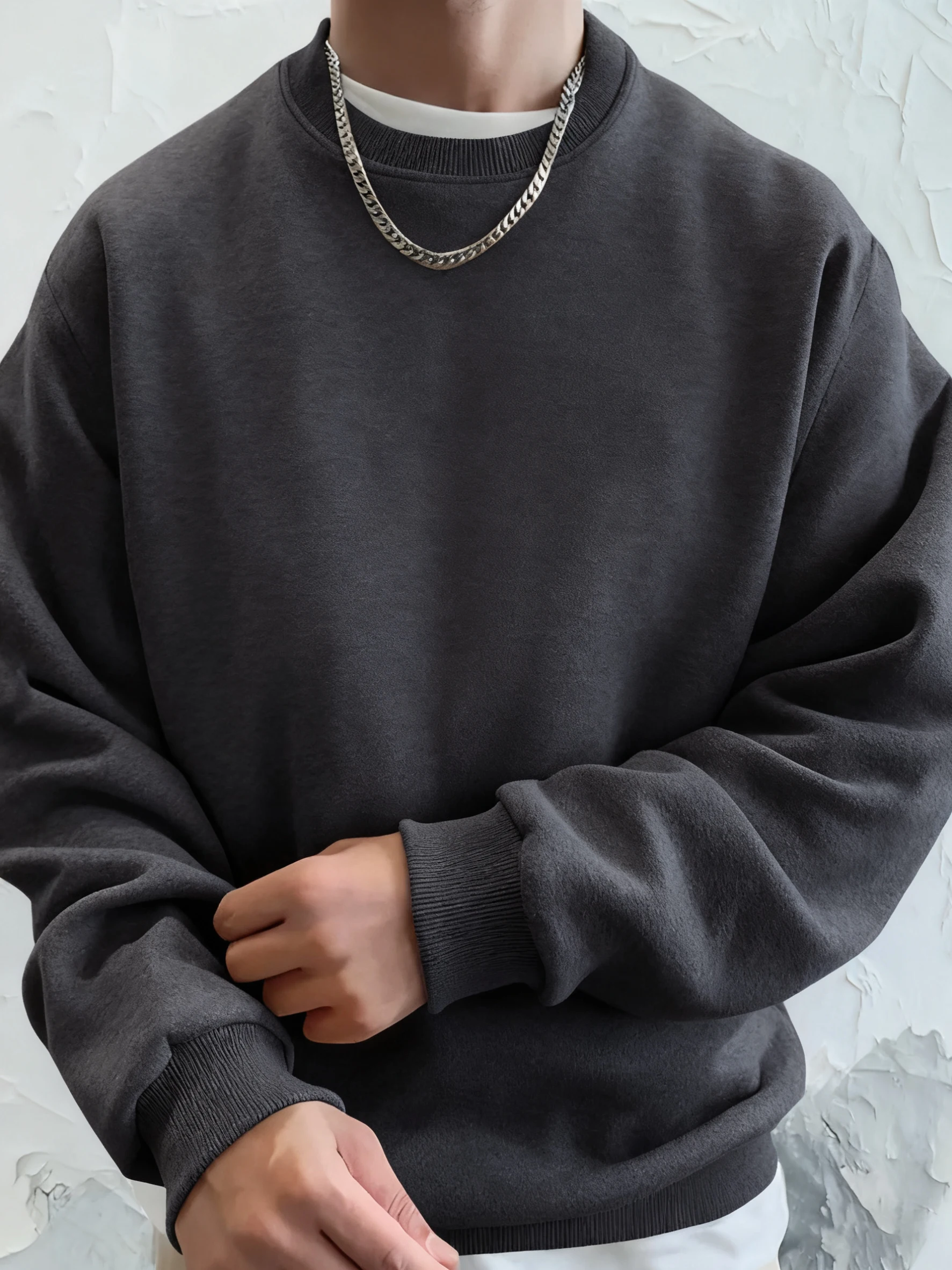 بلوزات رجالية متينة للخريف والشتاء فضفاضة من الصوف الناعم مع قلنسوة أساسيات برقبة دائرية ملابس رياضية دافئة ملابس رجالي غير رسمية للشارع