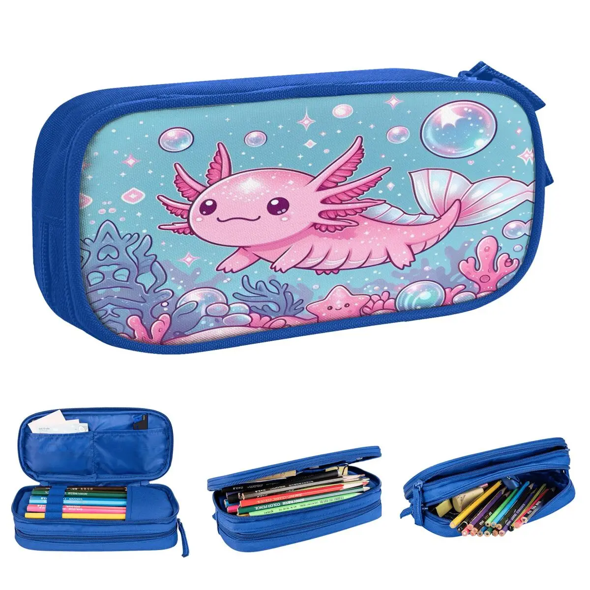 Kawaii Axolotl Pencil Cases Classic Mexican Salamander Pen Box Bags Girl Boy Big Capacity Students School Zipper Pencilcases