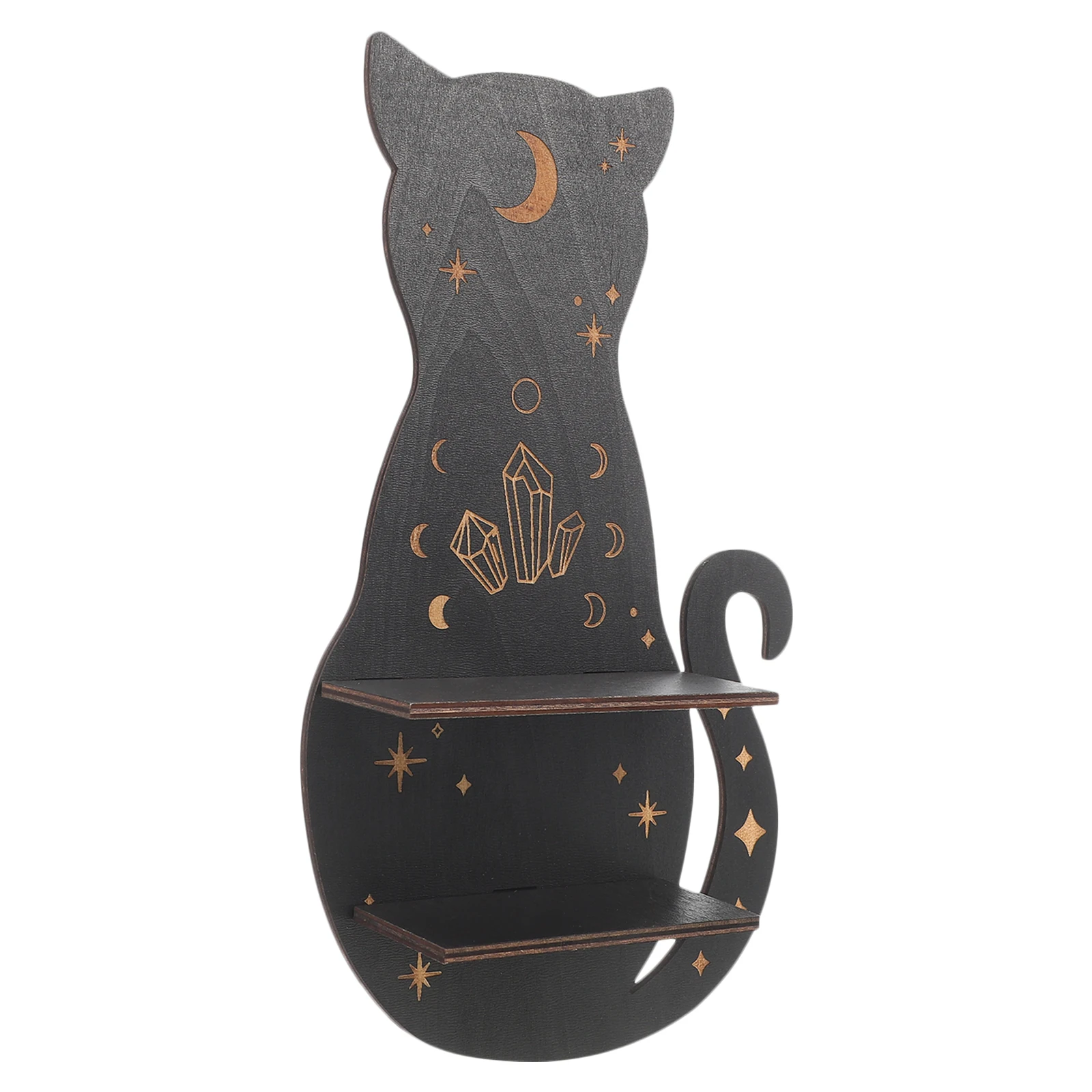 

Wooden Cat Wall Shelf Gothic Style Crystal Storage Rack Suitable Bedroom Living Room Kitchen Bathroom Space Saving Floating