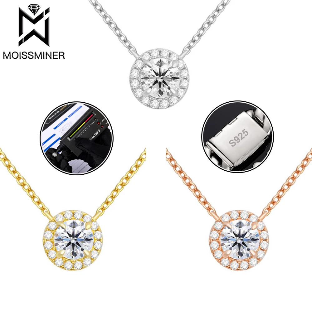 

5.0mm VVS Moissanite Necklaces S925 Silver Round Diamonds Necklaces for Women Fashion Link Chain Pass Diamond Test Men Jewelry