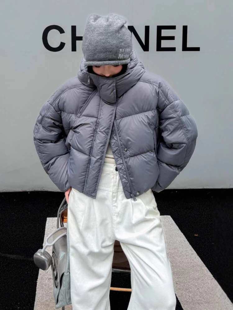 冬90ホワイトダックダウンコート2025新ファッションフード付き韓国風ダウンジャケット女性用厚手暖かいパンコートショートパーカーアウター