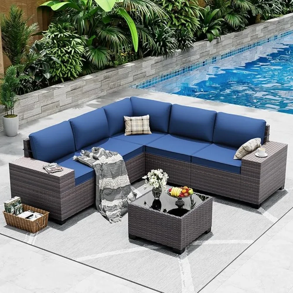 

Outdoor Patio urniture Set, 6 Pieces Outdoor Sectional urniture High Backrest Patio Soa, All-Weather PE Rattan Patio Contion Set