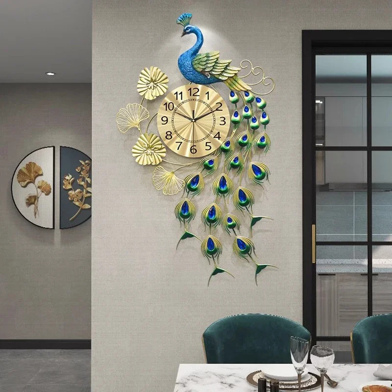 Peacock Luxury Wall Clocks Restaurant Minimalist Nordic Wall Watch Design Silent Aesthetic Large Horloge Murale Home Decoration