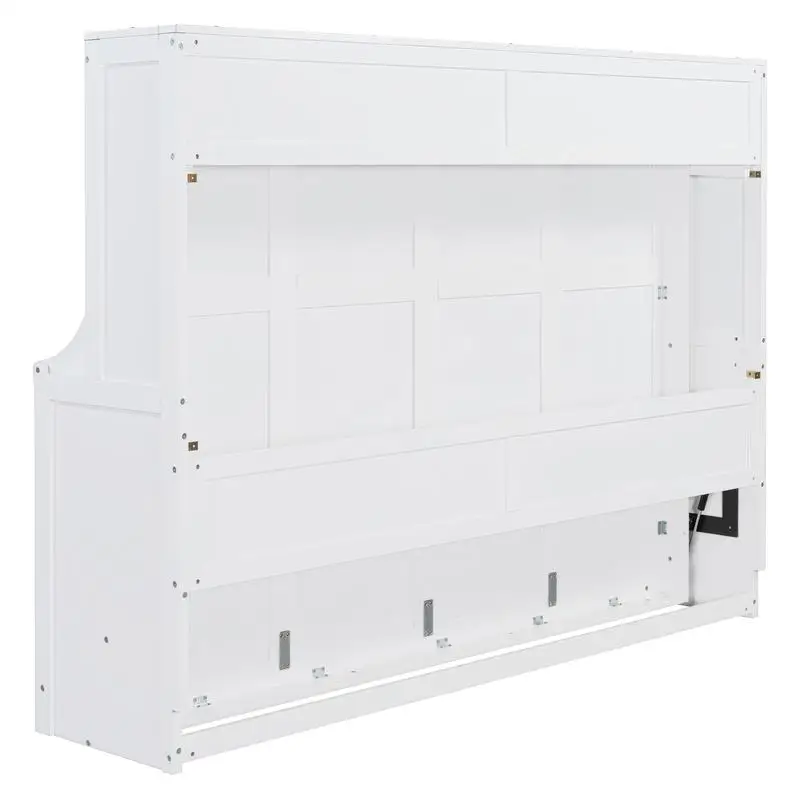 سرير كوين ميرفي بتصميم هيدروليكي للرفع والمكتب، لمسة نهائية بيضاء، موفرة للمساحة وأثاث أنيق للغرف الحديثة #6