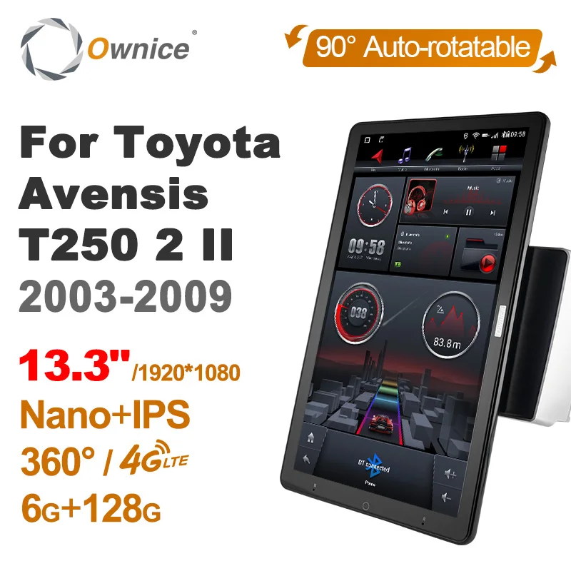 

13.3 Inch Ownice 1Din Android 12.0 Car Radio 360 Panorama for Toyota Avensis T250 2 II 2003-2009 Audio SPDIF 4G LTE NO DVD