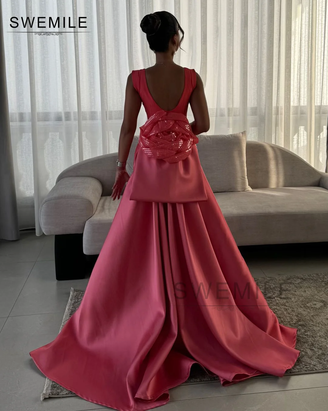 SWEMILE A-Line O Neckline Floor-Length Sleeveless Zipper Up Flowers Prom Dresses Wedding Party Dress Elegant And Beautiful Dress