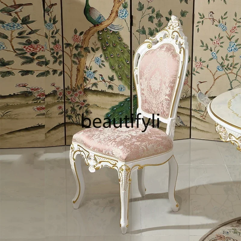French Rococo Pink Round Dining Table And Chair Combination Carved Dining Room Luxury Furniture Solid Wood