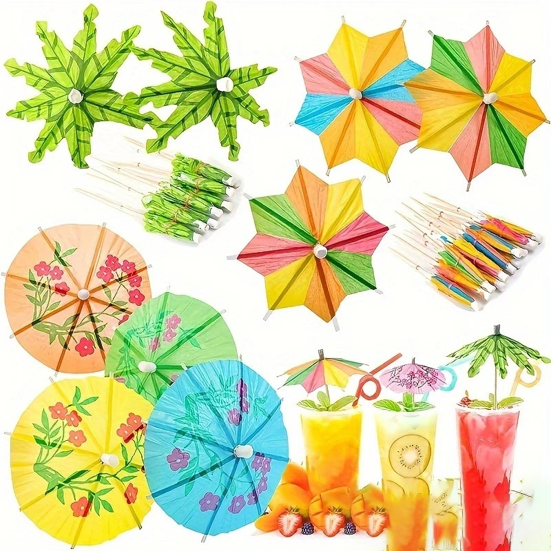 Paraguas de papel hawaiano, selecciones de cóctel, adornos para magdalenas, suministros de decoración para fiesta de cumpleaños Tropical de verano, selecciones de frutas y alimentos