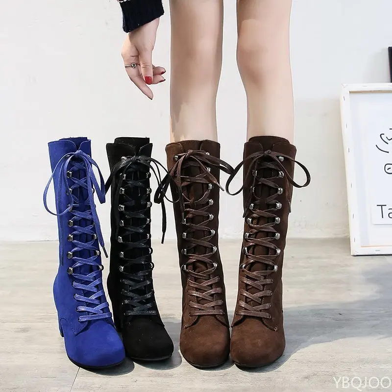 Große Herbst-Winter-Neue Retro-Schnürstiefel für Damen. Elegante, minimalistische Damenschuhe, modische, vielseitige lange Stiefel