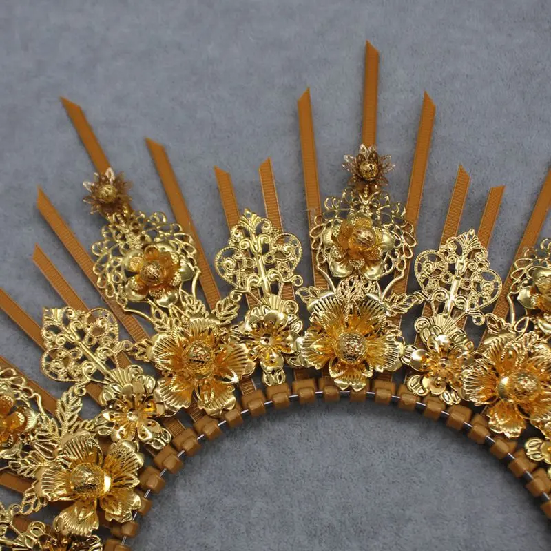 Diadema de Halo dorado, Tiaras de corona de madrina, tocado gótico de la Virgen María, accesorios para el cabello de diosa de las hadas